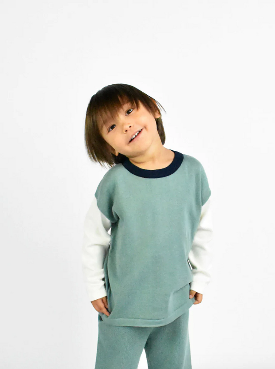 Kids Block Party L/S Knitted Tee, Blue-Grey