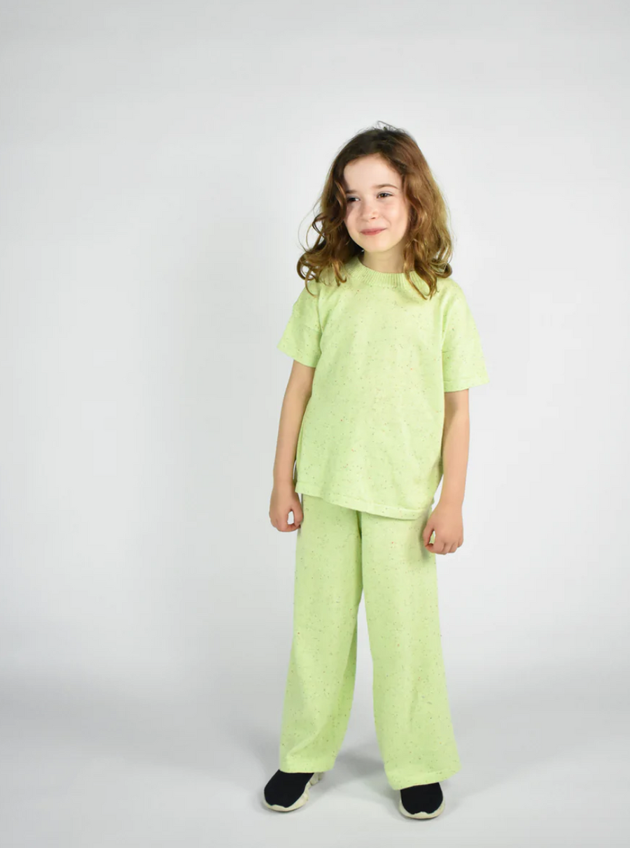 Kids Play Knitted Pant, Lime Speck